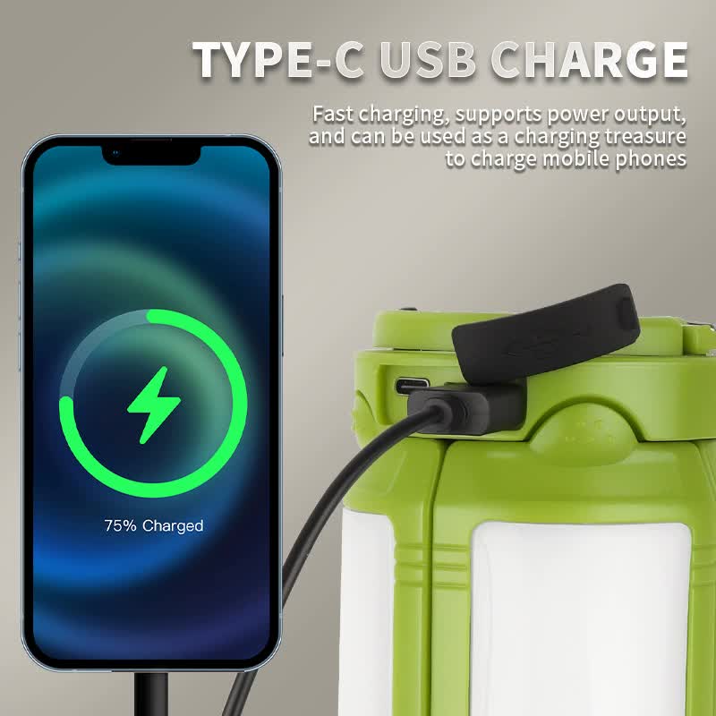 Green Foldable LED Camping Lantern with 6 Modes & Type-C Output - 48LED, IPX4 Waterproof, 3 Styles