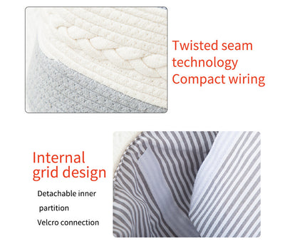 White Stylish Cotton Rope Basket for Clothing & Toys - Woven Storage Organizer, 38x23x18cm
