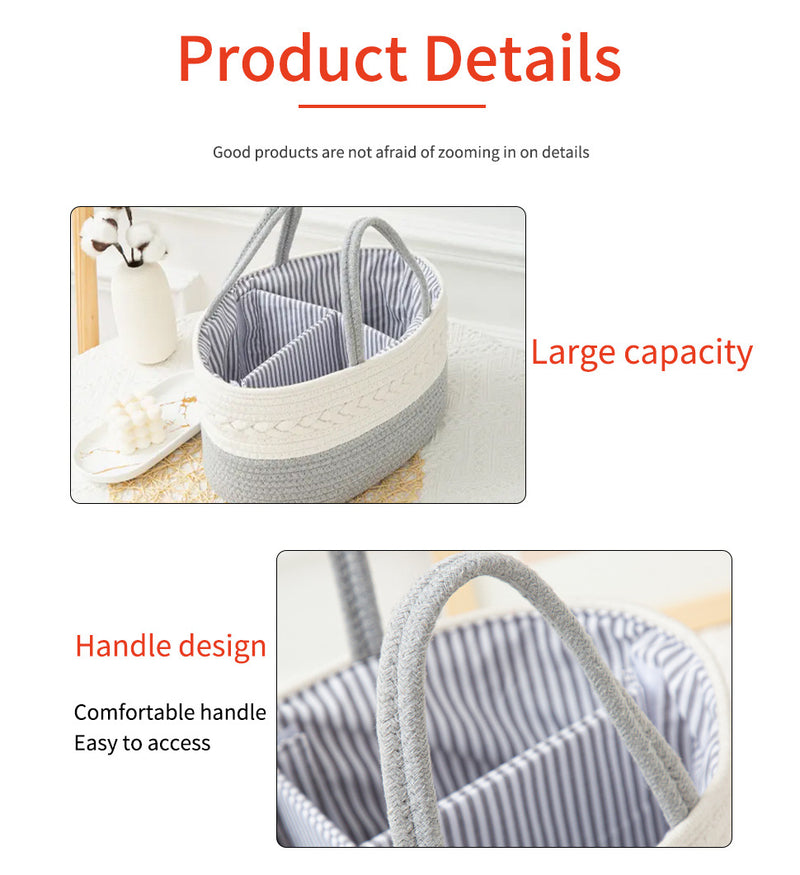 White and Black Stylish Cotton Rope Basket for Clothing & Toys - Woven Storage Organizer, 38x23x18cm