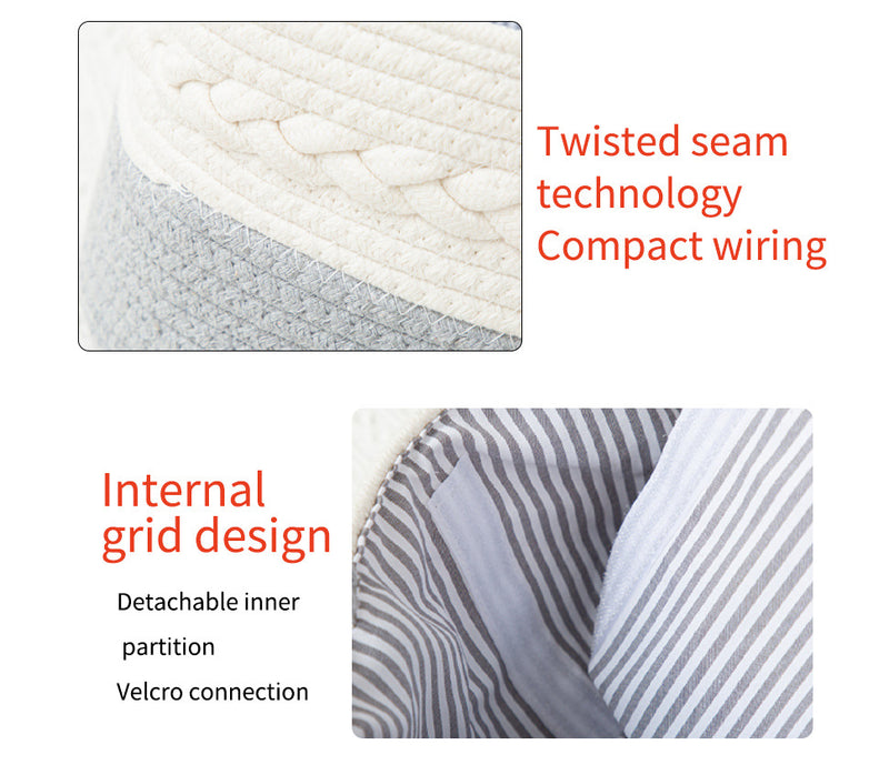 White and Black Stylish Cotton Rope Basket for Clothing & Toys - Woven Storage Organizer, 38x23x18cm