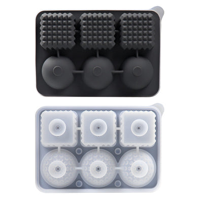 2 PCS Sphere & Square Ice Cube Tray (Black) - Novelty Silicone Ice Maker for Whiskey Cocktails