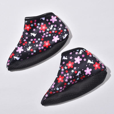 6 Pairs Women's Cozy Floral Bunny Non-Slip Mid-Calf Socks - Warm Fleece-Lined High-Top Floor Socks for Fall & Winter