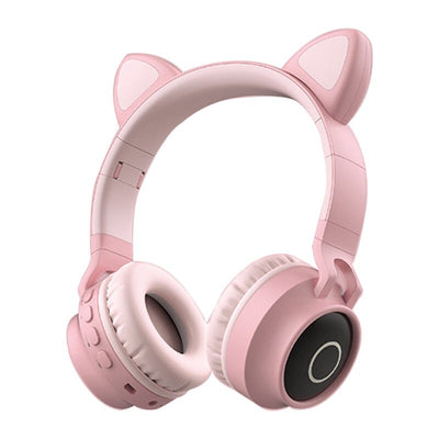 Adorable Cat Ear Wireless Headphones - Bluetooth 5.0, Foldable Design, Glowing RGB LED Lights - Cute Pink  Headset