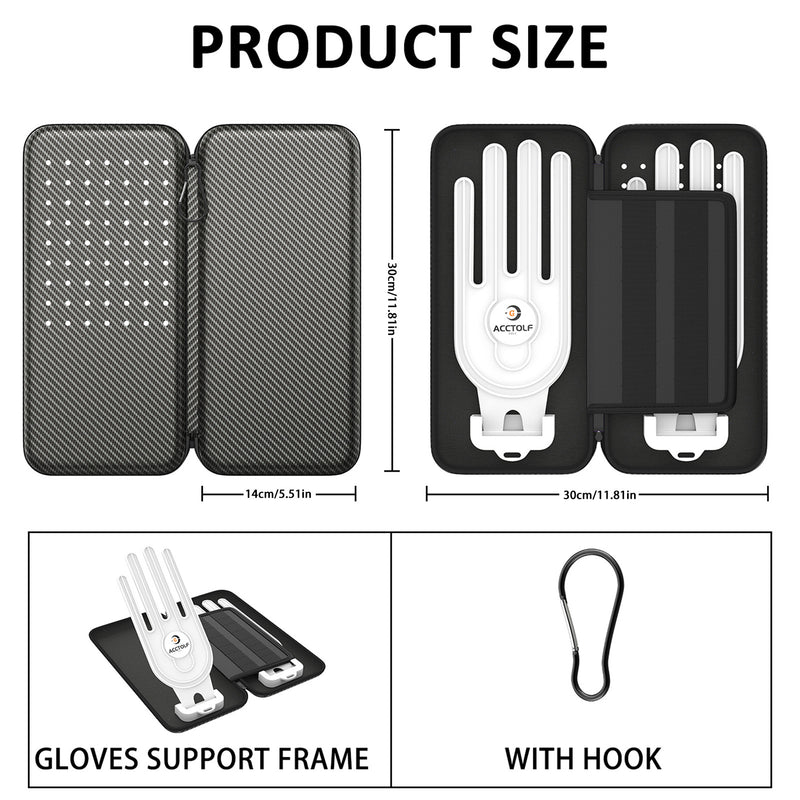 Premium Golf Glove Holder Case - Keeps Gloves Dry & Shaped, Carbon Fiber Look with Hook (Gloves Not Included)