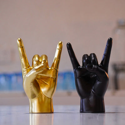 Gold Right Hand Resin Rock and Roll Hand Figurine - Stylish Desk and Living Room Decor
