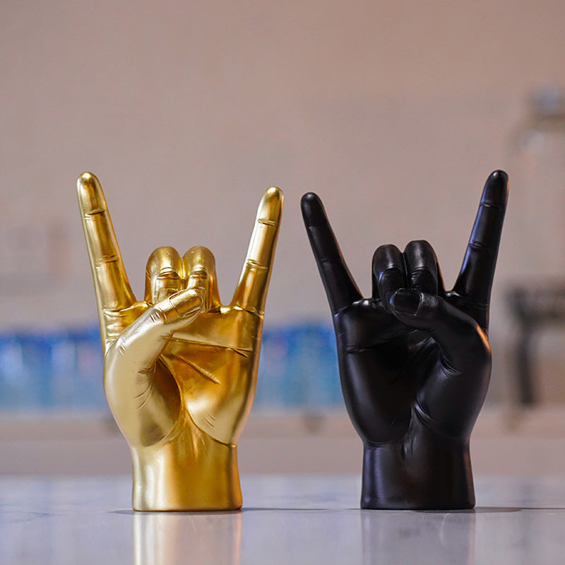 Gold Right Hand Resin Rock and Roll Hand Figurine - Stylish Desk and Living Room Decor