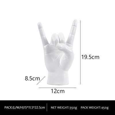White Right Hand Resin Rock and Roll Hand Figurine - Stylish Desk and Living Room Decor