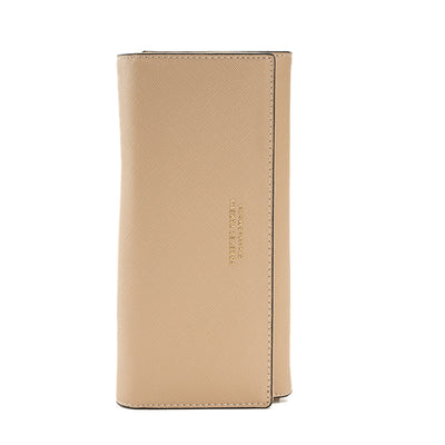 Apricot PU Slim Wallet with Polyester Interior - Stylish Clutch for Cards and Cash
