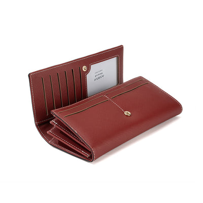 Apricot PU Slim Wallet with Polyester Interior - Stylish Clutch for Cards and Cash