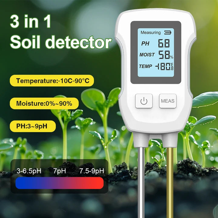 3-in-1 Soil Detector for pH, Moisture, and Temperature - Gardening Tool for Healthy Plants (Battery not included)