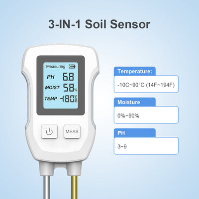 3-in-1 Soil Detector for pH, Moisture, and Temperature - Gardening Tool for Healthy Plants (Battery not included)