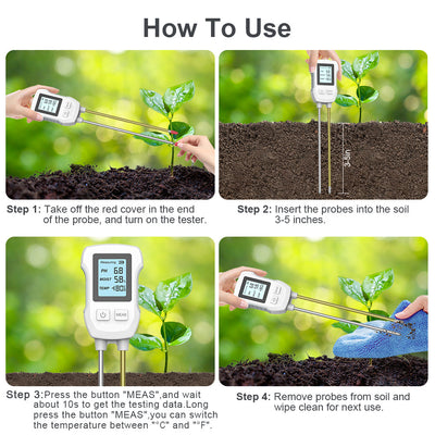 3-in-1 Soil Detector for pH, Moisture, and Temperature - Gardening Tool for Healthy Plants (Battery not included)