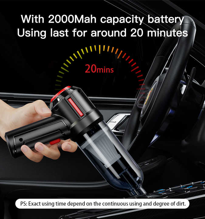 Black 3-in-1 Vacuum Cleaner with Blowing, Suction, and Dust Extraction - USB Rechargeable, 2 x 2000mAh Batteries