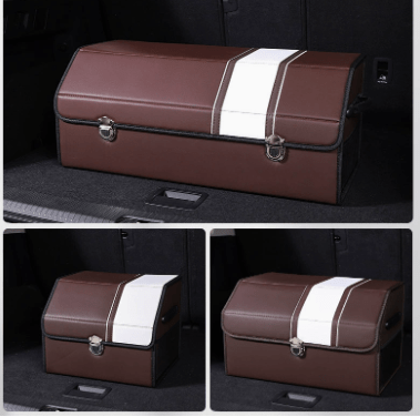Medium Sized Brown-white Foldable Car Trunk Storage Box - Large Capacity Insertable Rear Organizer
