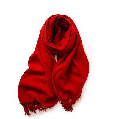 Jujube Red 2 PCS Faux Cashmere Solid Color Scarf Shawl with Tassels - Warm Korean Style Wrap (180cm x 70cm)
