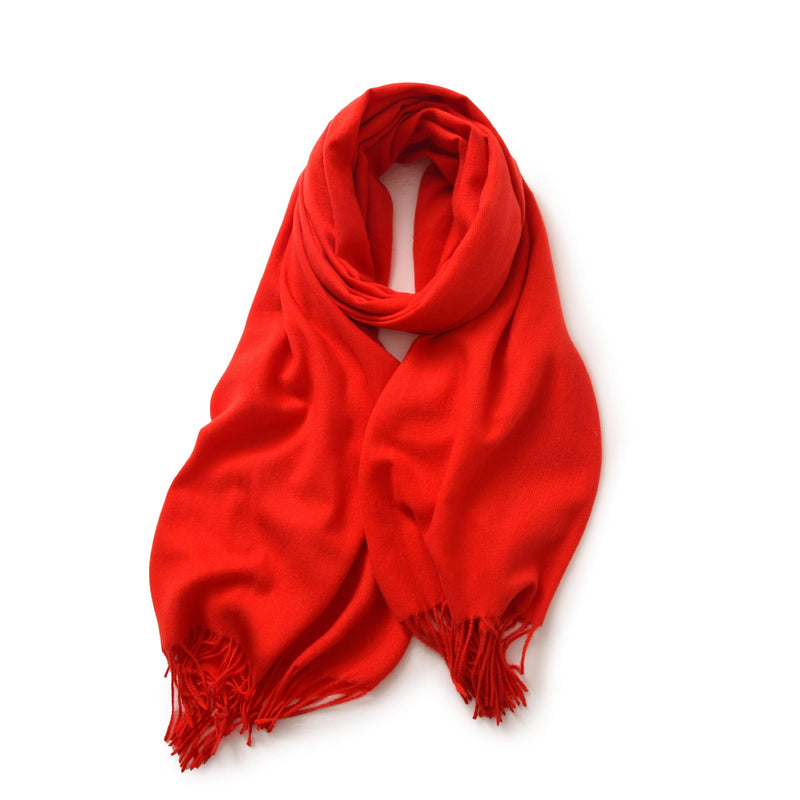 Red 2 PCS Faux Cashmere Solid Color Scarf Shawl with Tassels - Warm Korean Style Wrap (180cm x 70cm)