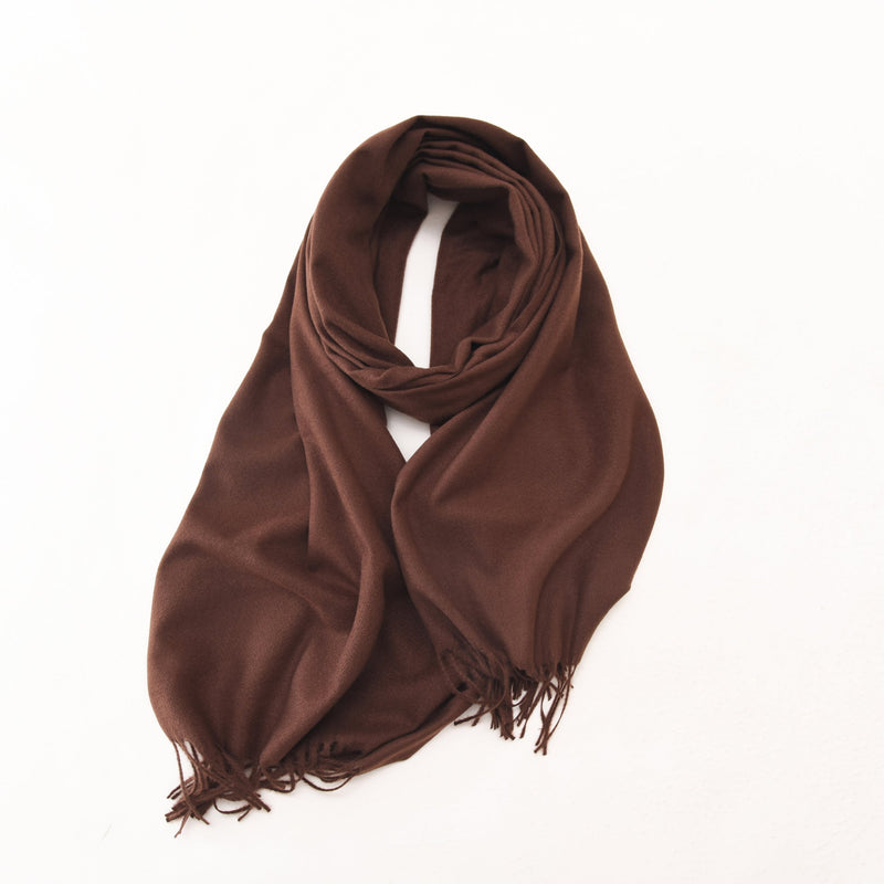 Coffee 2 PCS Skin Red Solid Color Scarf Shawl with Tassels - Warm Korean Style Wrap (180cm x 70cm)
