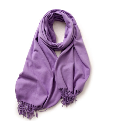 Purple 2 PCS Skin Red Solid Color Scarf Shawl with Tassels - Warm Korean Style Wrap (180cm x 70cm)