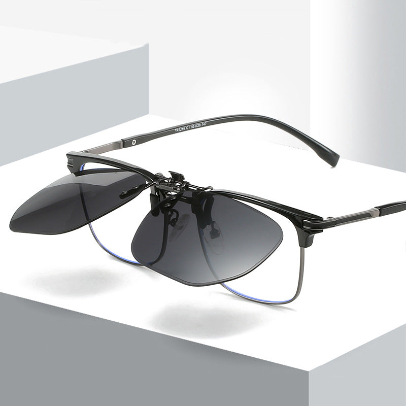 Night Vision 2-Piece Flip-Up Sunglasses Clip-On Set for Glasses - UV-Protective Square Polarized Lenses for Driving