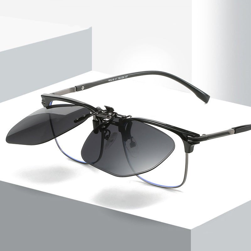 Quickred 2-Piece Flip-Up Sunglasses Clip-On Set for Glasses - UV-Protective Square Polarized Lenses for Driving