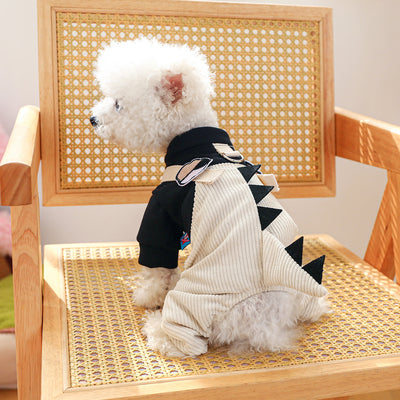 S Dinosaur Bib Pants Cute Four-Legged Dog Clothes - Spring/Summer Pet Outfit, Soft & Breathable