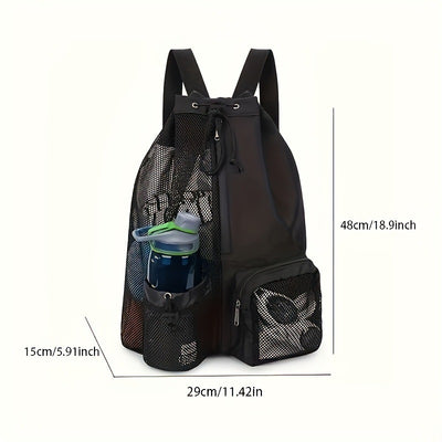 Blue Mesh Drawstring Swim Backpack with Wet Bag - Durable Beach Gym Bag for Wet Gear