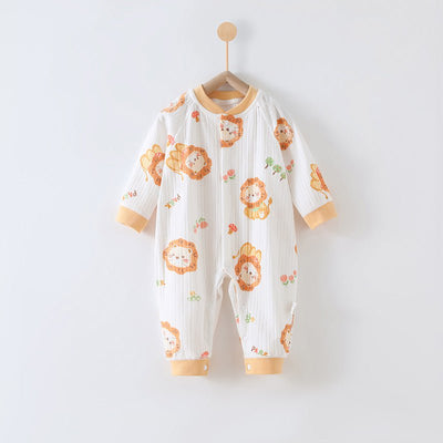 66 Size Cuddly Lion Class A Pure Cotton Long-Sleeve Baby Onesie - Cozy Newborn Bodysuit for Fall and Winter