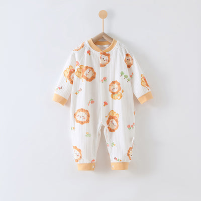 73 Size Cuddly Lion Class A Pure Cotton Long-Sleeve Baby Onesie - Cozy Newborn Bodysuit for Fall and Winter