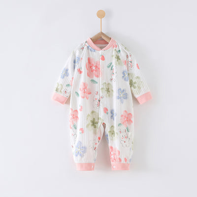 80 Size Rabbit Among Flowers Class A Pure Cotton Long-Sleeve Baby Onesie - Cozy Newborn Bodysuit for Fall and Winter