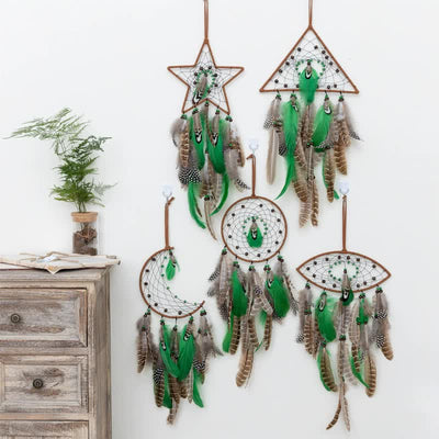 Rounded With Lights Boho Forest Dreamcatcher Wind Chime Pendant - INS Style Moonlit Serenity Decor