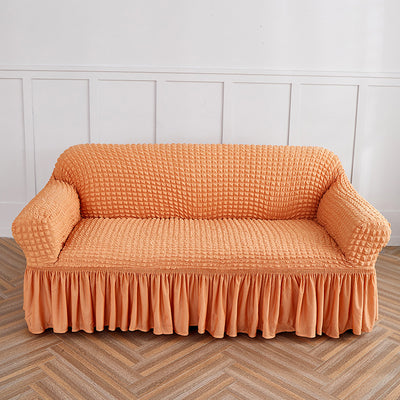 Orange Single Sofa Bubble Gauze Sofa Cover with Skirt - Full Elastic Dustproof Single Seater 90-140cm