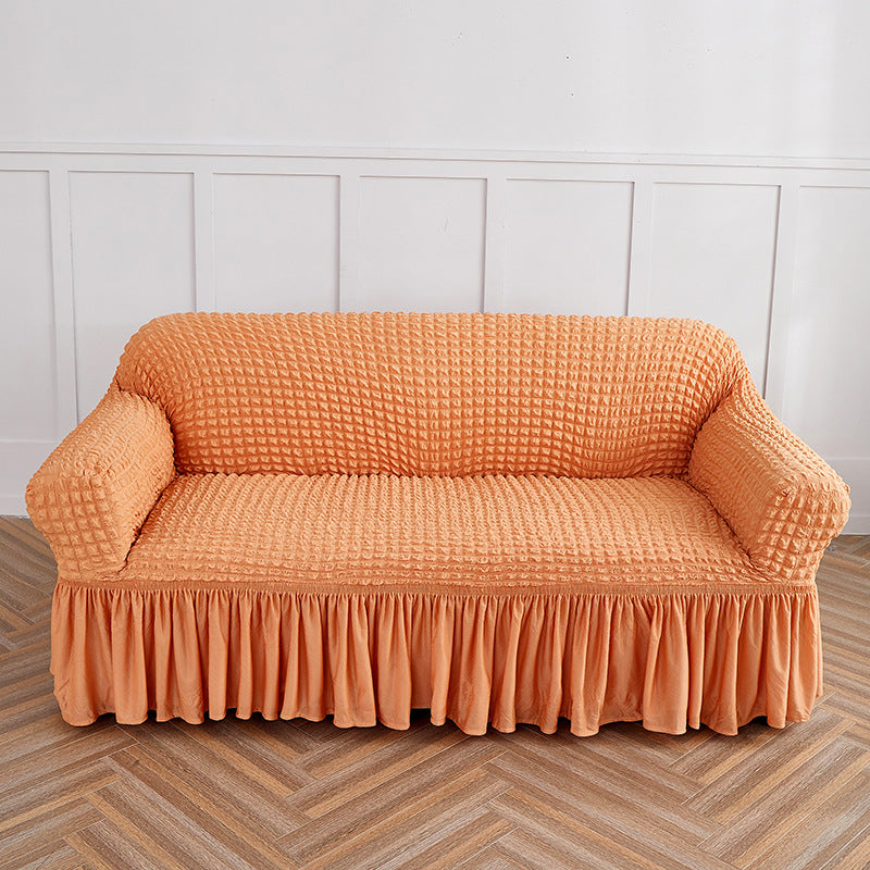 Orange Single Sofa Bubble Gauze Sofa Cover with Skirt - Full Elastic Dustproof Single Seater 90-140cm