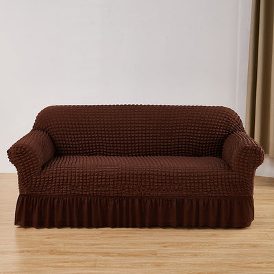 Dark-coffee Single Sofa Bubble Gauze Sofa Cover with Skirt - Full Elastic Dustproof Single Seater 90-140cm
