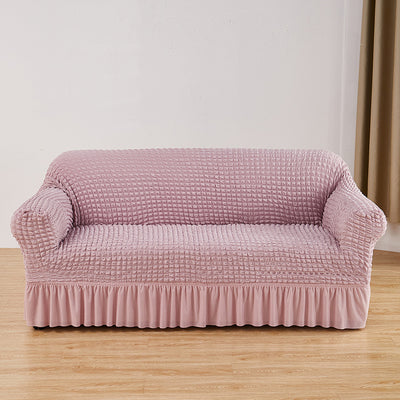 Pink Double Sofa Bubble Gauze Sofa Cover with Skirt - Full Elastic Dustproof Double Seater 145-185cm