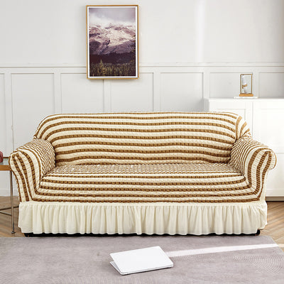 Beige-coffee Double Sofa Bubble Gauze Sofa Cover with Skirt - Full Elastic Dustproof Double Seater 145-185cm