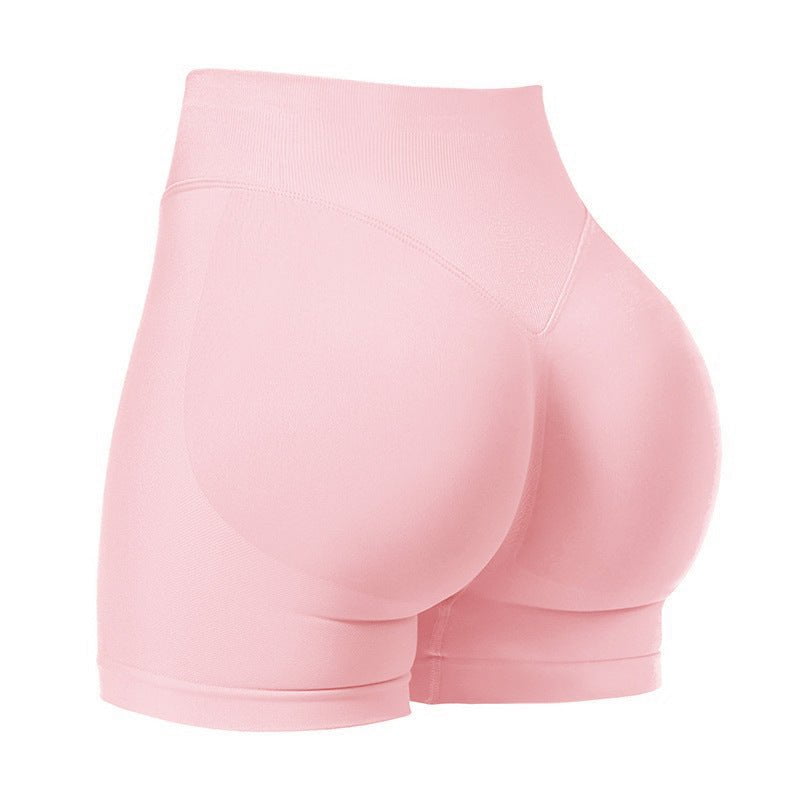 XL Pink High-Elastic Hip Yoga Shorts - Seamless Mid-Intensity Pilates Workout Shorts