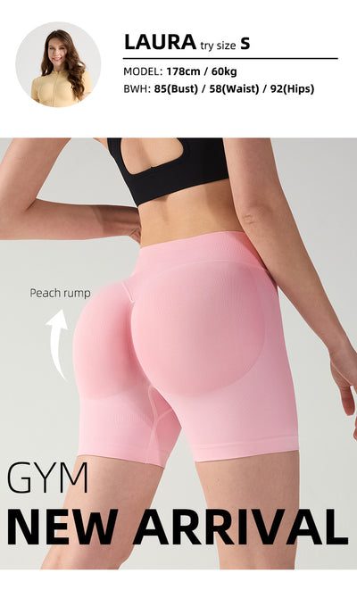 S Black High-Elastic Hip Yoga Shorts - Seamless Mid-Intensity Pilates Workout Shorts