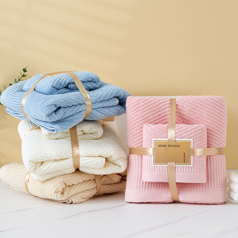 Beige Solid Color Diagonal Stripe Towel Set – Luxurious Bath and Hand Towels for Home Use Bath towel 140*70cm, face towel 75*35cm