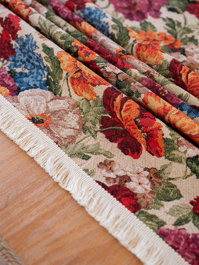 Floral Cotton Linen Tablecloth | Vintage Style Country Garden Design, 140*140cm