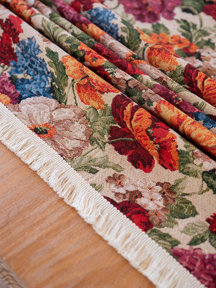 Floral Cotton Linen Tablecloth | Vintage Style Country Garden Design, 140*140cm