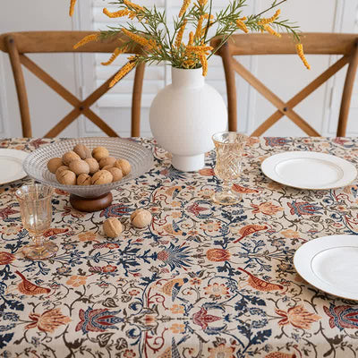 Floral Vintage Bird Tassel Tablecloth | Vintage Cotton and Linen Jacquard Tablecloth, 140*180cm