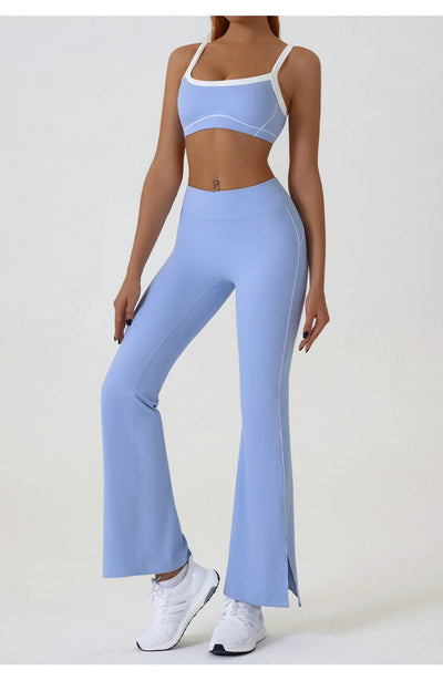 Blue Flared Leggings & Sports Bra Set - Breathable & Stretchy Activewear for Yoga, Running & Gym Workouts Size S