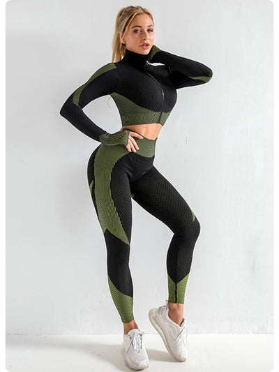 Elegant purple High Waist Yoga Set for Women - Sports Bra, Long Sleeve Shirt & Leggings 3-Piece Workout Set Size XXL