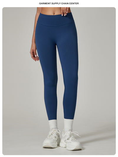 Dark Blue High-Waisted Butt Lift Yoga Pants for Women - Peach Hip Design, Full-Length Leggings, Workout and Fitness Activewear size L