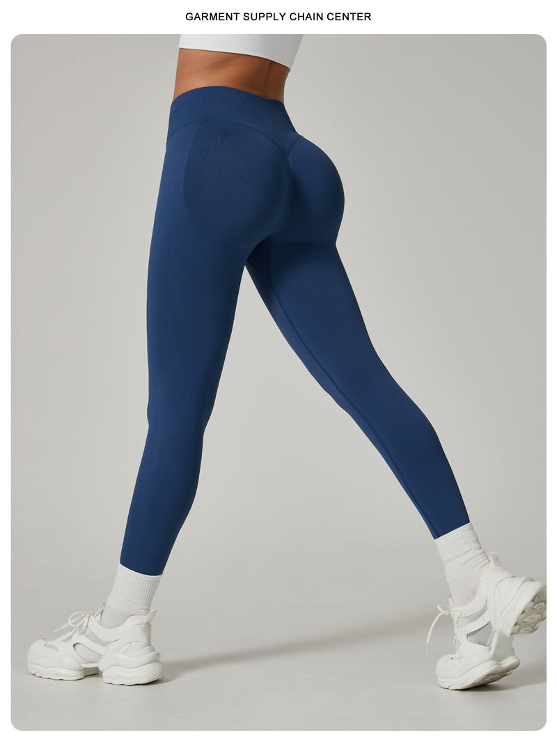Dark Blue High-Waisted Butt Lift Yoga Pants for Women - Peach Hip Design, Full-Length Leggings, Workout and Fitness Activewear size L