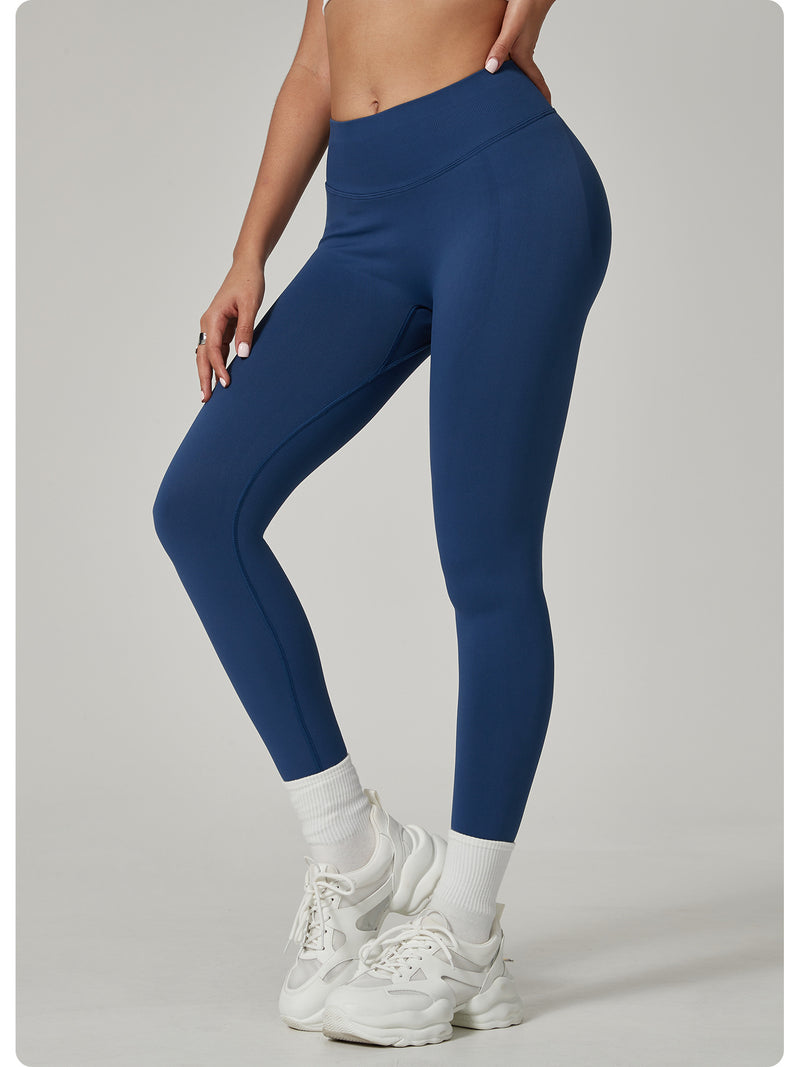Dark Blue High-Waisted Butt Lift Yoga Pants for Women - Peach Hip Design, Full-Length Leggings, Workout and Fitness Activewear size L