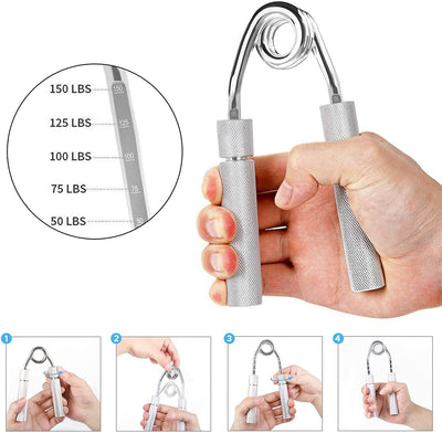 2 pcs Black Heavy Duty Metal Hand Grip Strengthener - Hand Training Equipment for Rehabilitation & Fitness with Adjustable Resistance 150LB