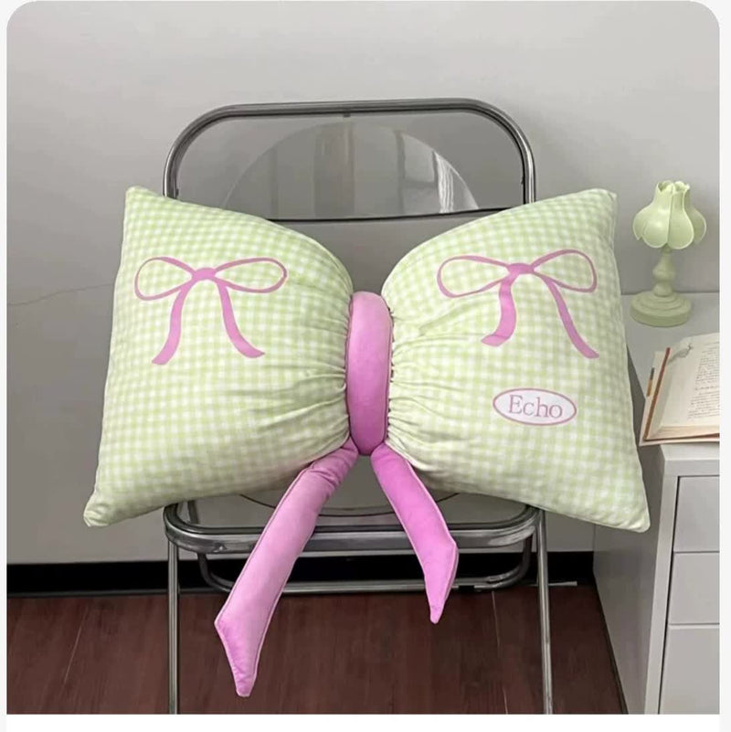 Green Cute Butterfly Knot Pillow | Soft Bed & Seat Cushion, Decorative Throw Pillow for Home & Car 65x40cm