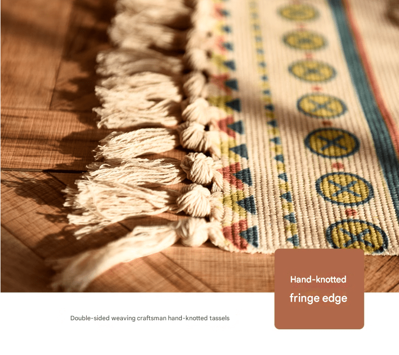 Handwoven Cotton Tassel Floor Rug for Bedroom or Living Room|Soft, Modern Geometric Design,60x90cm