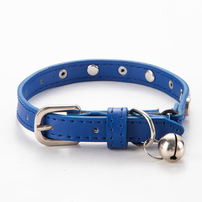 3 pcs Dark blue Stylish PU Leather Pet Collar - Anti-Loss, Puppy Bell, Star & Moon Design Width 1.2cm Total Length 35cm